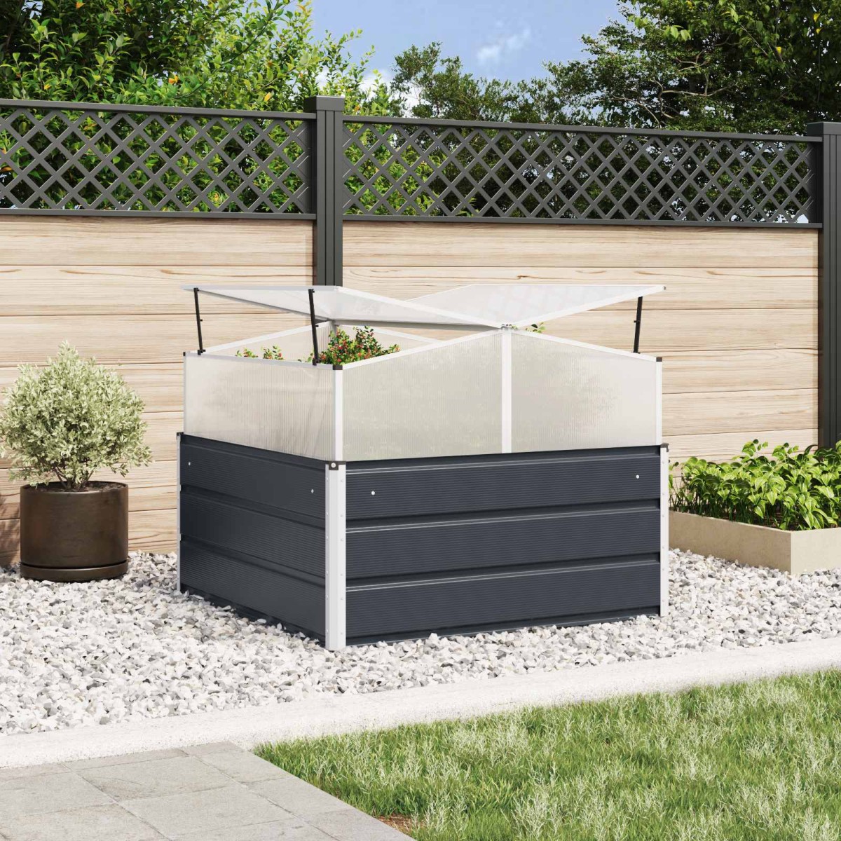 vidaXL Γλάστρα Ανθρακί 100 x 100 x 77 cm Επικαλυμμένος Χάλυβας