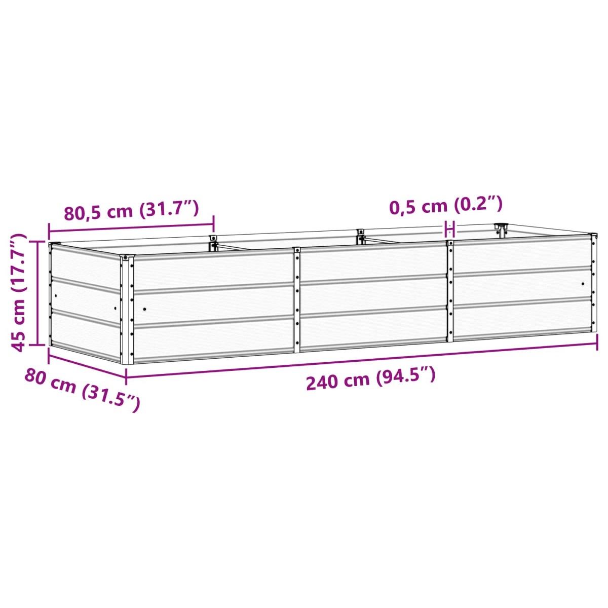 vidaXL Γλάστρα Πράσινο 240 x 80 x 45 cm Ατσάλι