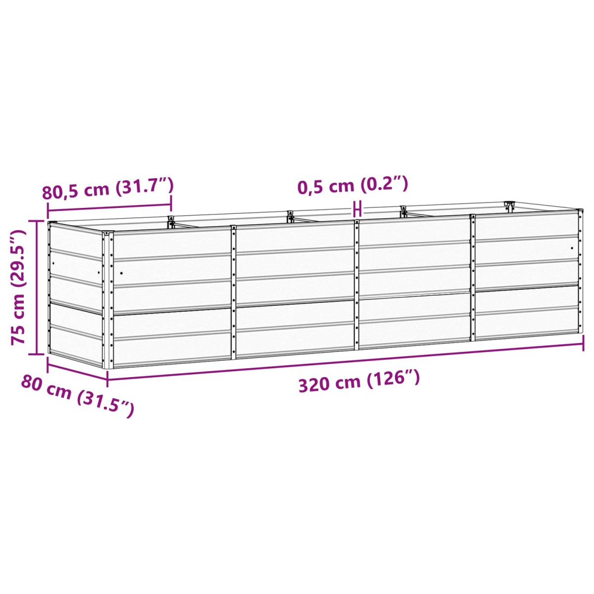 vidaXL Γλάστρα Πράσινο 320 x 80 x 75 εκ. Ατσάλι