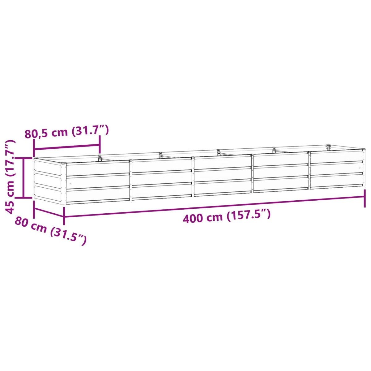 vidaXL Γλάστρα Πράσινο 400 x 80 x 45 cm Ατσάλι