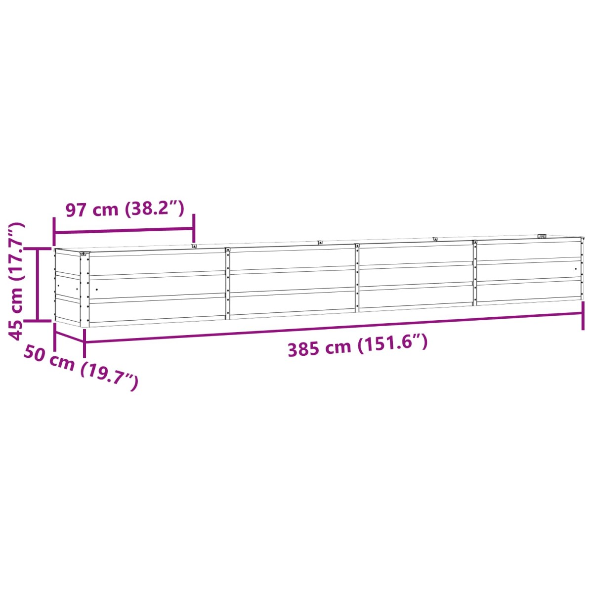 vidaXL Γλάστρα Παστέλ Πράσινο 385 x 50 x 45 εκ Επικαλυμμένος Χάλυβας