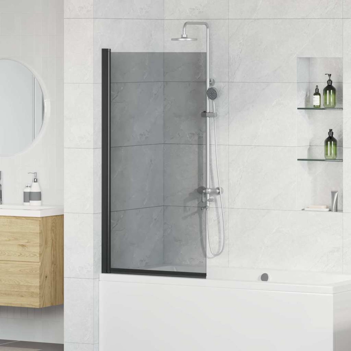 vidaXL Οθόνη ντους μπάνιου Μαύρο 68 x 130 εκ Θραυστό γυαλί