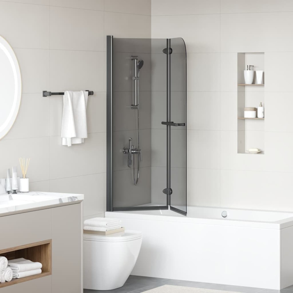 vidaXL Καλυμμα Ντους Μαύρο 120 x 140 cm ESG Γυαλί και Αλουμίνιο
