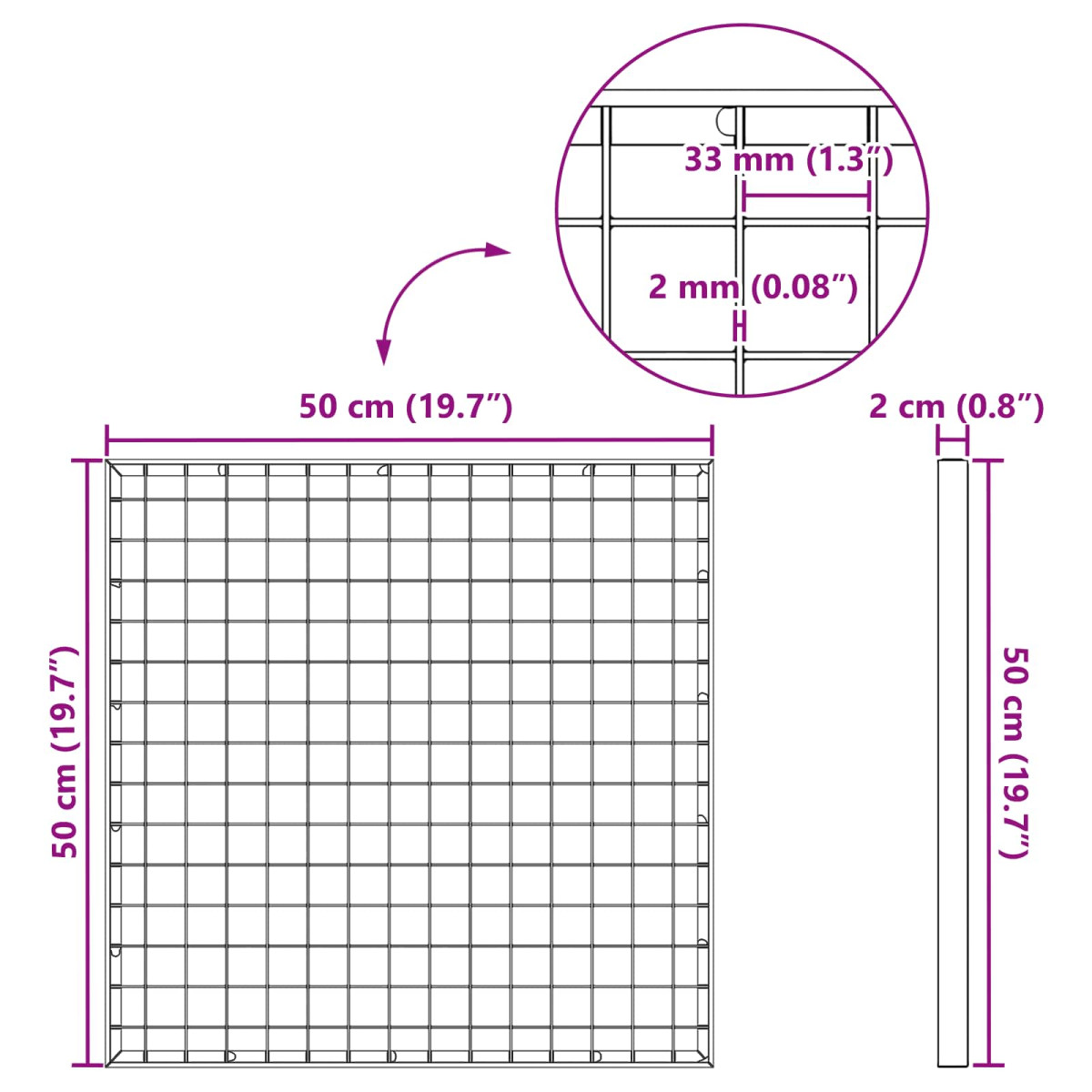 vidaXL Σίτα Ασημί 50 x 50 x 2 cm Γαλβανισμένο Ατσάλι Ψυχρής Βύθισης