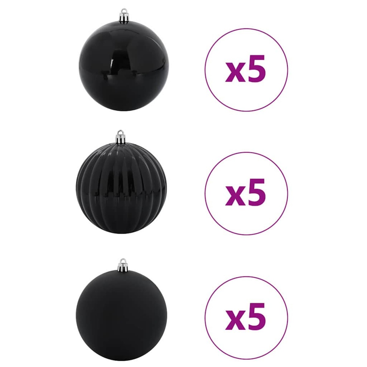 vidaXL Σετ Χριστουγεννιάτικων Μπαλονιών XL 15 τμχ. Μαύρο Ø 10 εκ LED