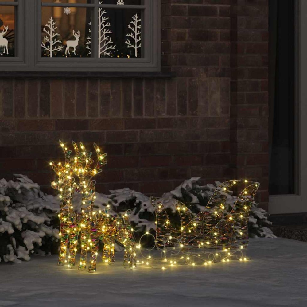 vidaXL Έλκηθρο με Ελάφια με 160 LED Θερμό λευκό 30 x 12 x 54,5 εκ. PET