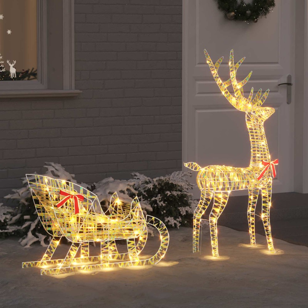 vidaXL Έλκηθρο με Ελάφια με 200 LED Θερμό λευκό 70 x 26 x 129 εκ. PET