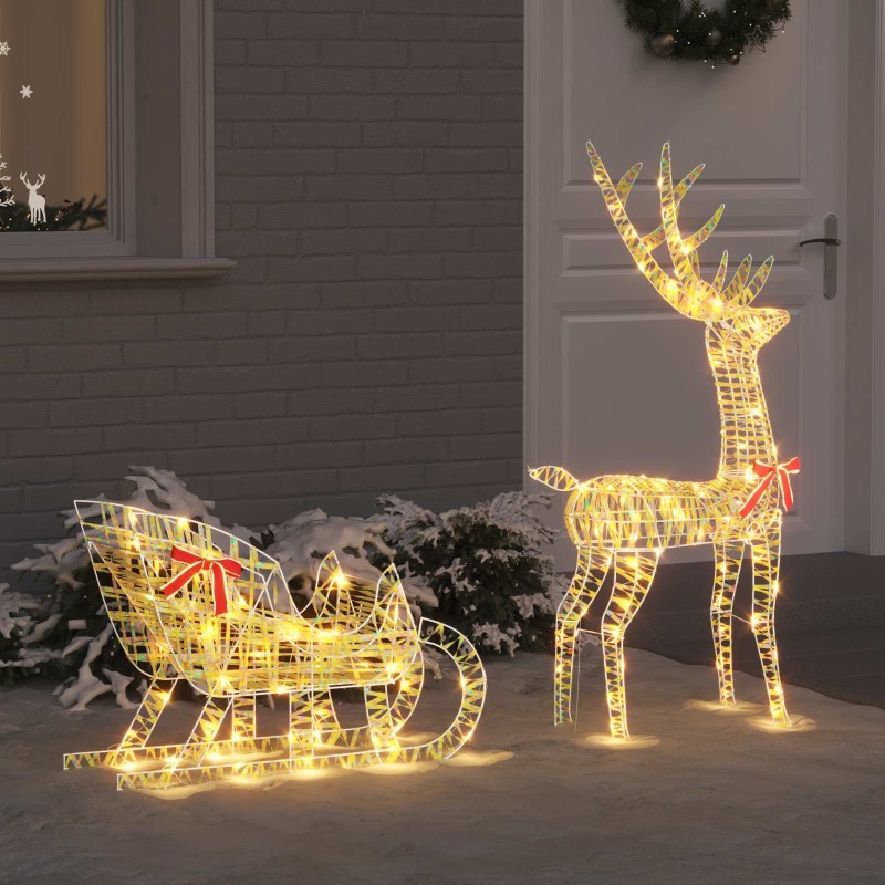 vidaXL Έλκηθρο με Ελάφια με 200 LED Θερμό λευκό 70 x 26 x 129 εκ. PET