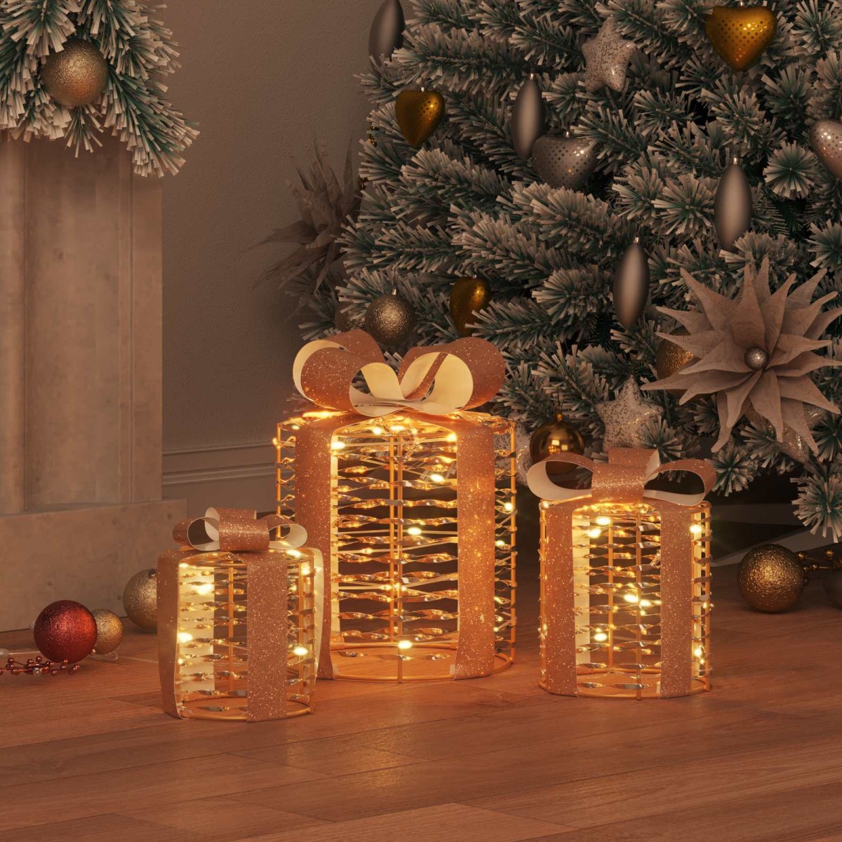 vidaXL Διακόσμηση Κουτιού Δώρου 3 τμχ. Θερμό λευκό 20 x 20 x 20 εκ.
