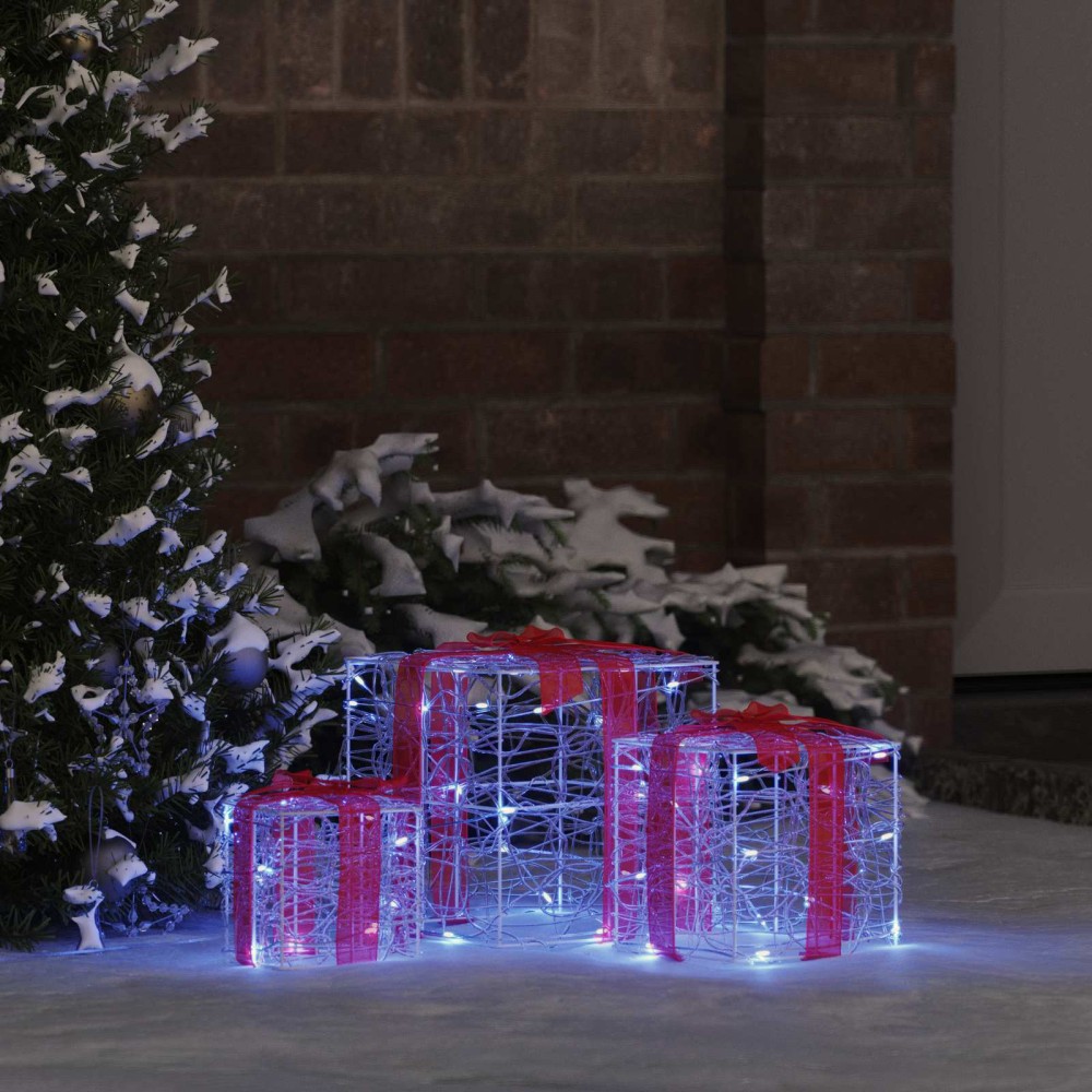 vidaXL Κουτί Δώρου 3 τμχ. Μπλε 20 x 20 x 20 εκ. Ακρυλικό 60 LED