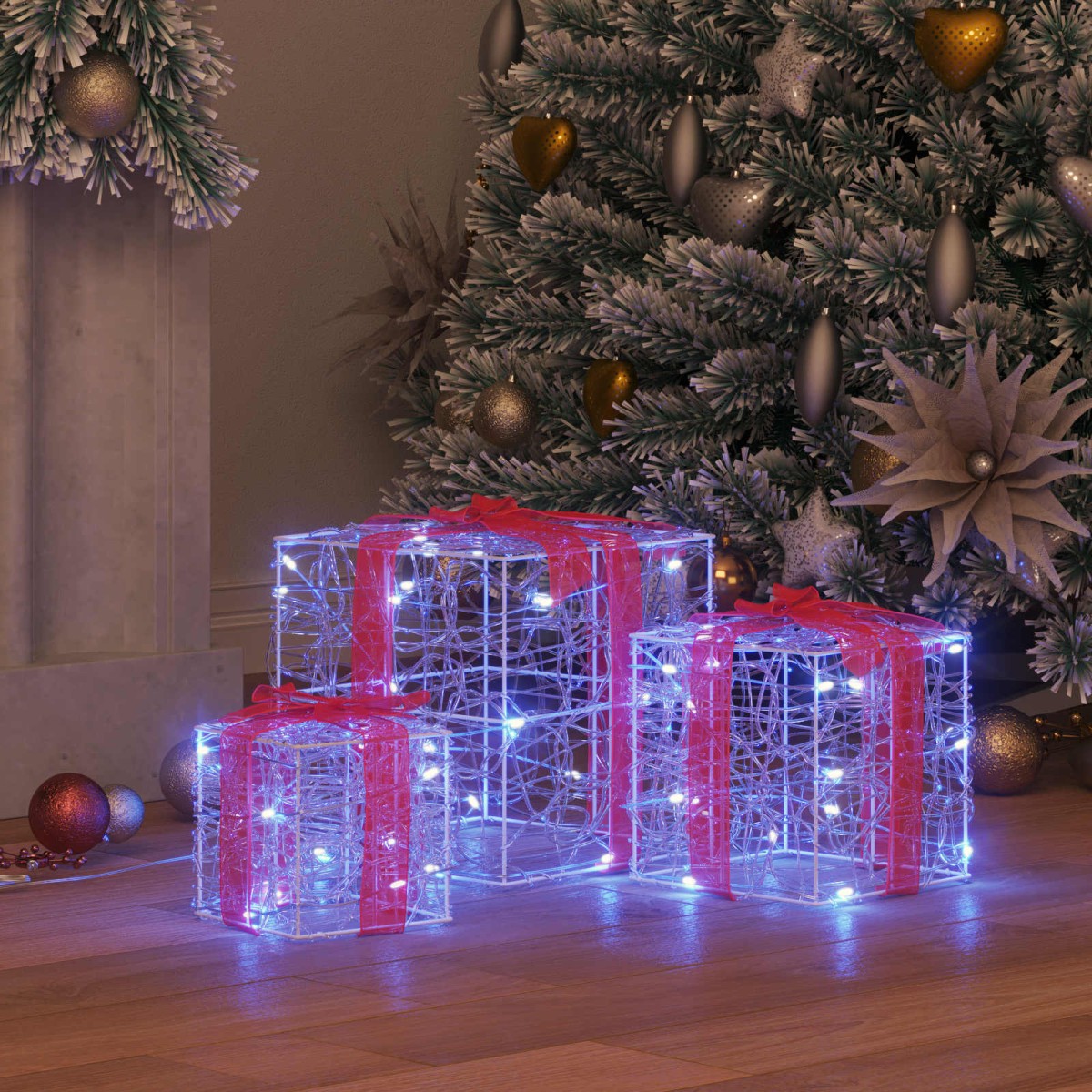 vidaXL Κουτί Δώρου 3 τμχ. Μπλε 20 x 20 x 20 εκ. Ακρυλικό 60 LED