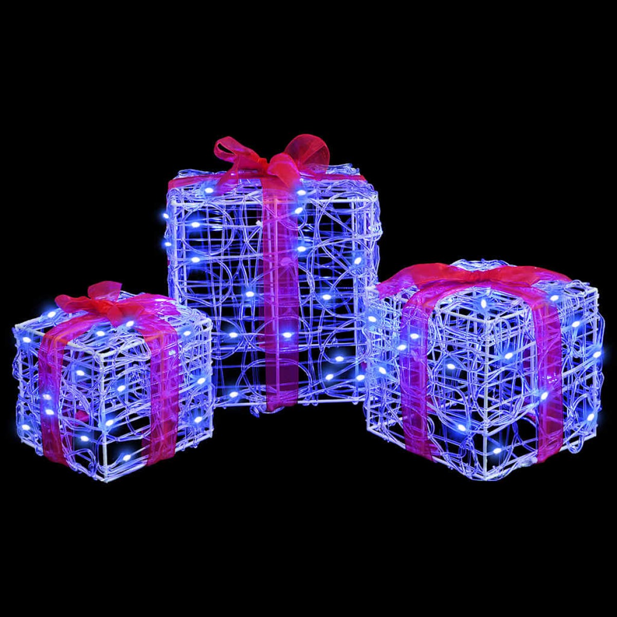 vidaXL Κουτί Δώρου 3 τμχ. Μπλε 20 x 20 x 20 εκ. Ακρυλικό 60 LED