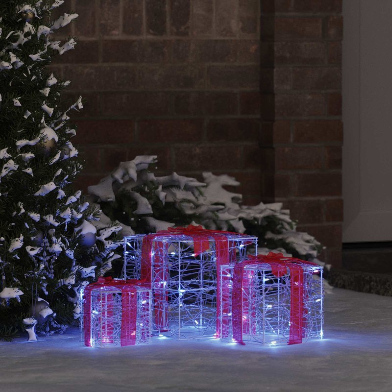 vidaXL Κουτί Δώρου 3 τμχ. Μπλε 20 x 20 x 20 εκ. Ακρυλικό 60 LED