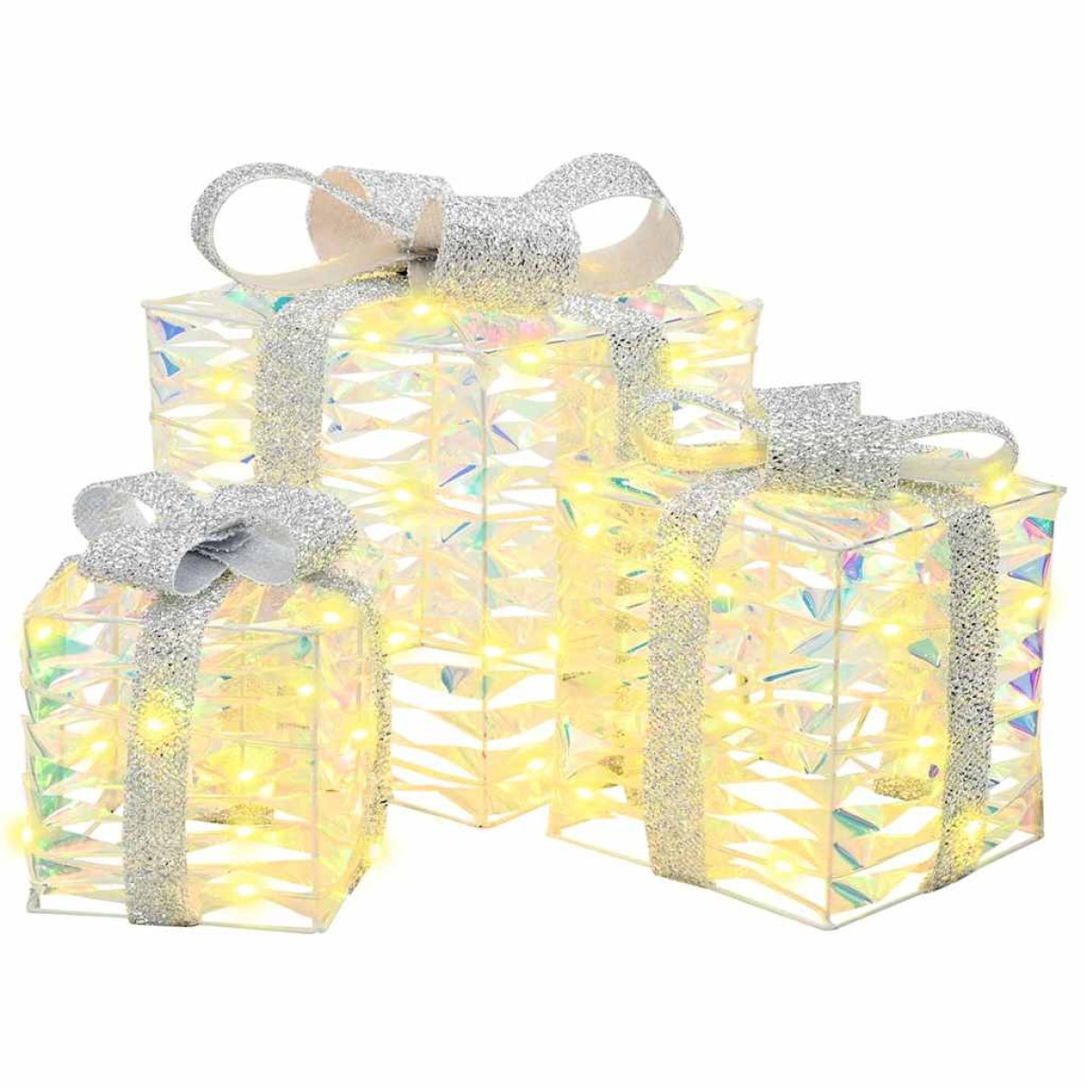 vidaXL Κουτί Δώρου 3 τμχ. Θερμό λευκό 20 x 20 x 20 εκ. PET 60 LED