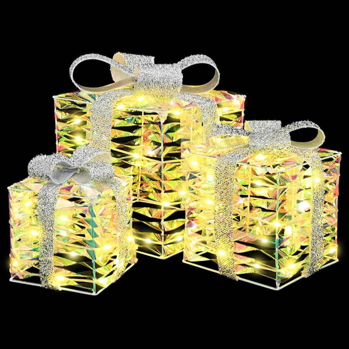 vidaXL Κουτί Δώρου 3 τμχ. Θερμό λευκό 20 x 20 x 20 εκ. PET 60 LED