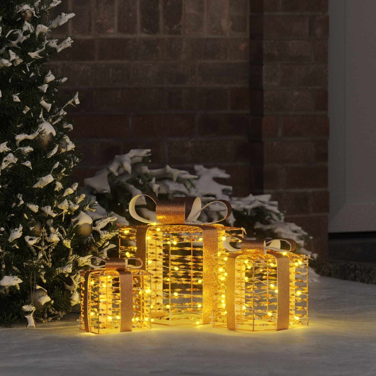 vidaXL Κουτί Δώρου 3 τμχ. Θερμό λευκό 20 x 20 x 20 εκ. PET 60 LED