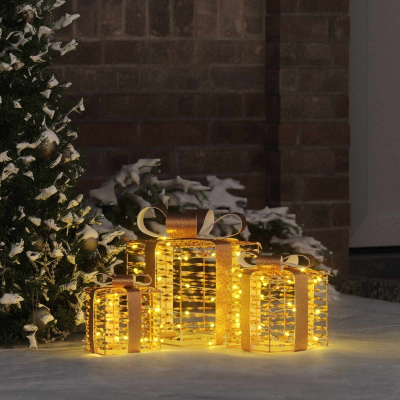 vidaXL Κουτί Δώρου 3 τμχ. Θερμό λευκό 20 x 20 x 20 εκ. PET 60 LED