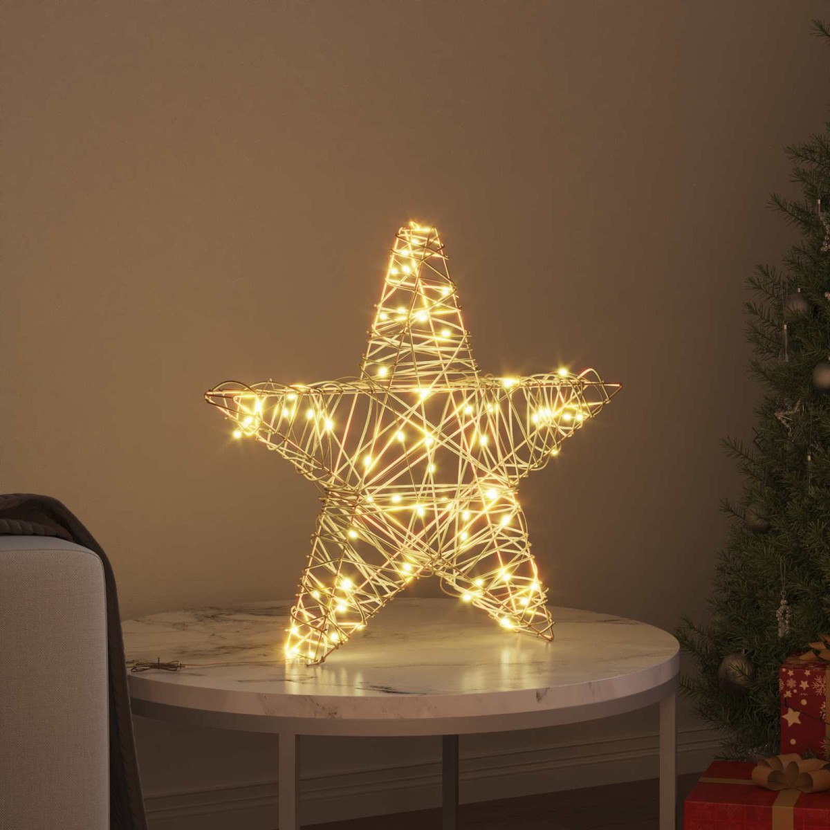 vidaXL 3D Αστέρι με 50 LED Θερμό λευκό 55 x 52.5 x 9 εκ Ρατάν