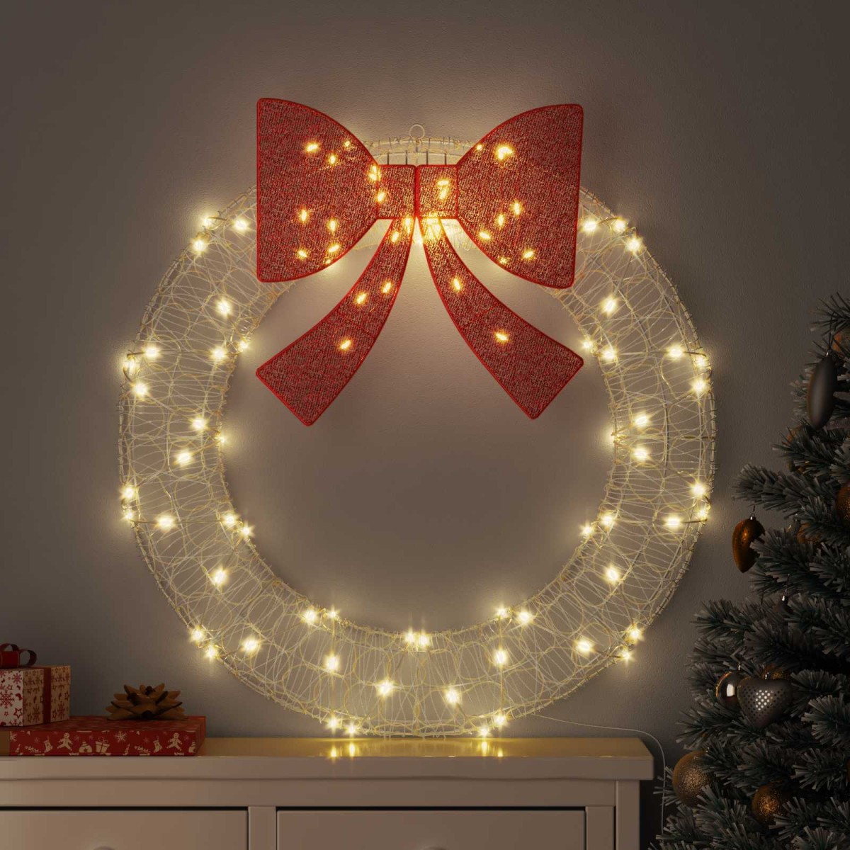 vidaXL Στεφάνι με 80 LED Θερμό λευκό 92 x 92 x 9,5 εκ Ακρυλικό