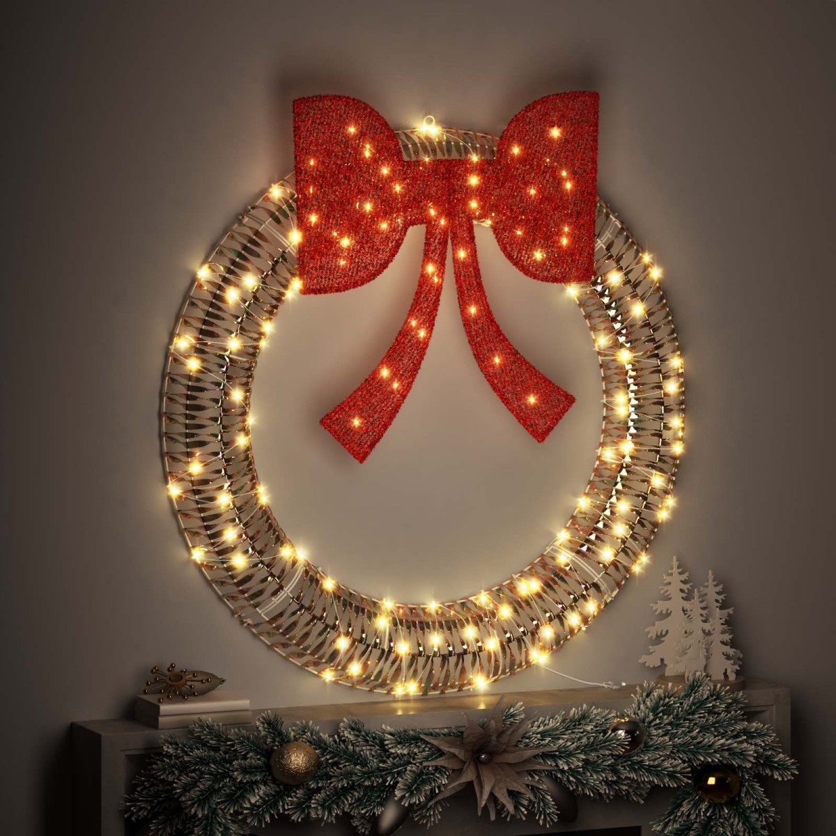 vidaXL Στεφάνι με 150 LED Θερμό λευκό 121 x 121 x 10 εκ PET