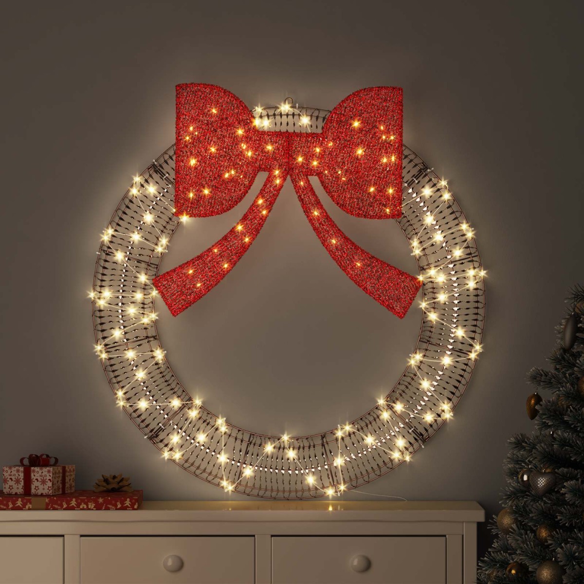 vidaXL Στεφάνι με 80 LED Θερμό λευκό 91 x 91 x 9 εκ PET