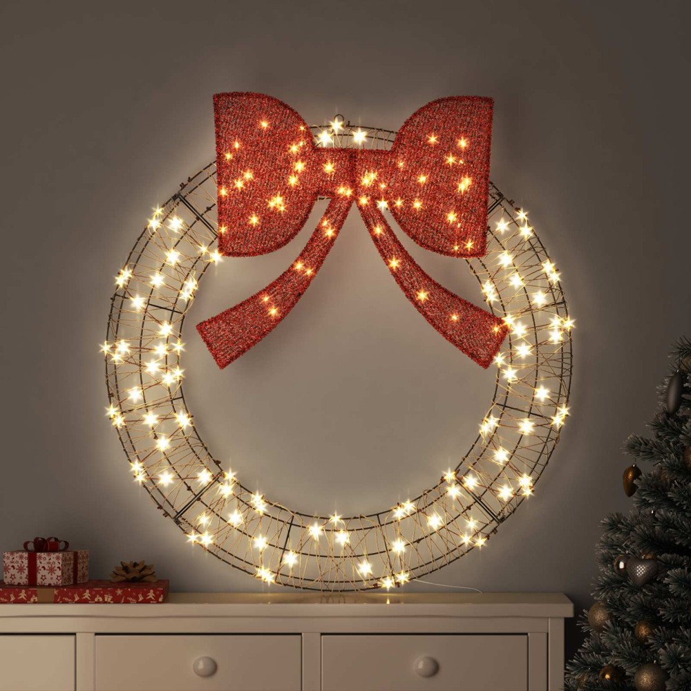 vidaXL Στεφάνι με 150 LED Θερμό λευκό 121 x 121 x 10 εκ Ρατάν