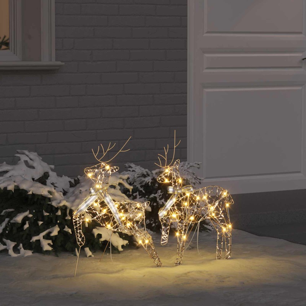 vidaXL LED Ελάφια 2 τμχ. Θερμό λευκό 44 x 18 x 65,5 εκ PET 40 LED
