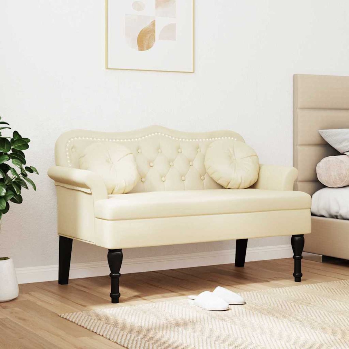 vidaXL Καναπές Chesterfield Κρεμ 120,5 x 65 x 75 εκ. Τεχνητό Δέρμα