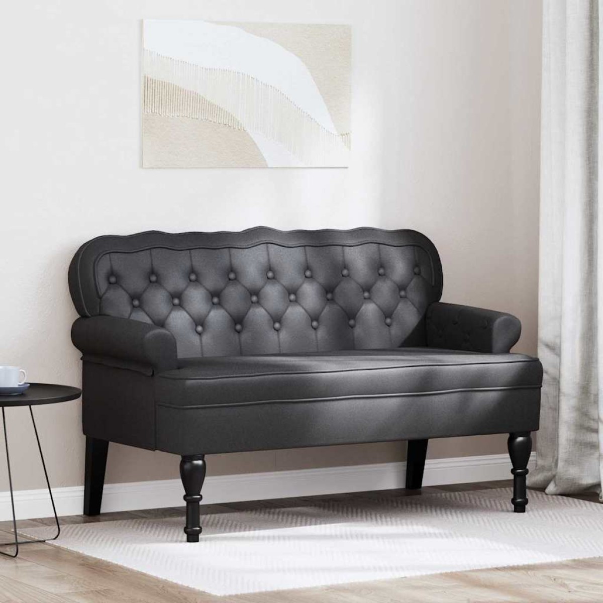 vidaXL Καναπές Chesterfield Μαύρο 119,5 x 64,5 x 75 εκ. Τεχνητό Δέρμα