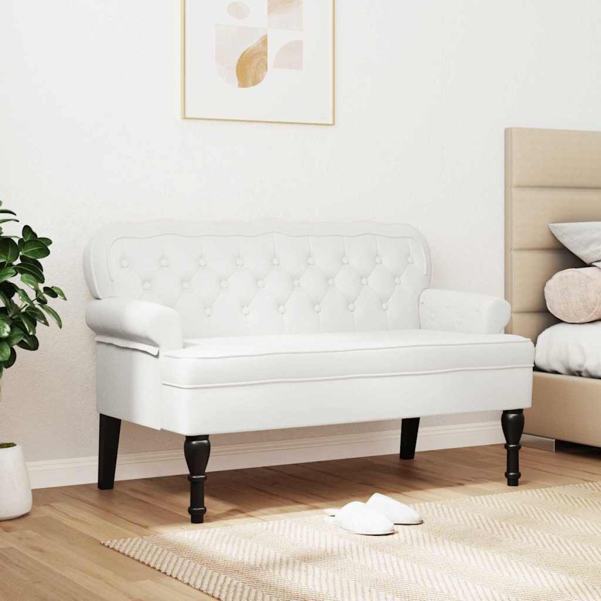 vidaXL Καναπές Chesterfield Λευκό 119,5 x 64,5 x 75 εκ. Τεχνητό Δέρμα
