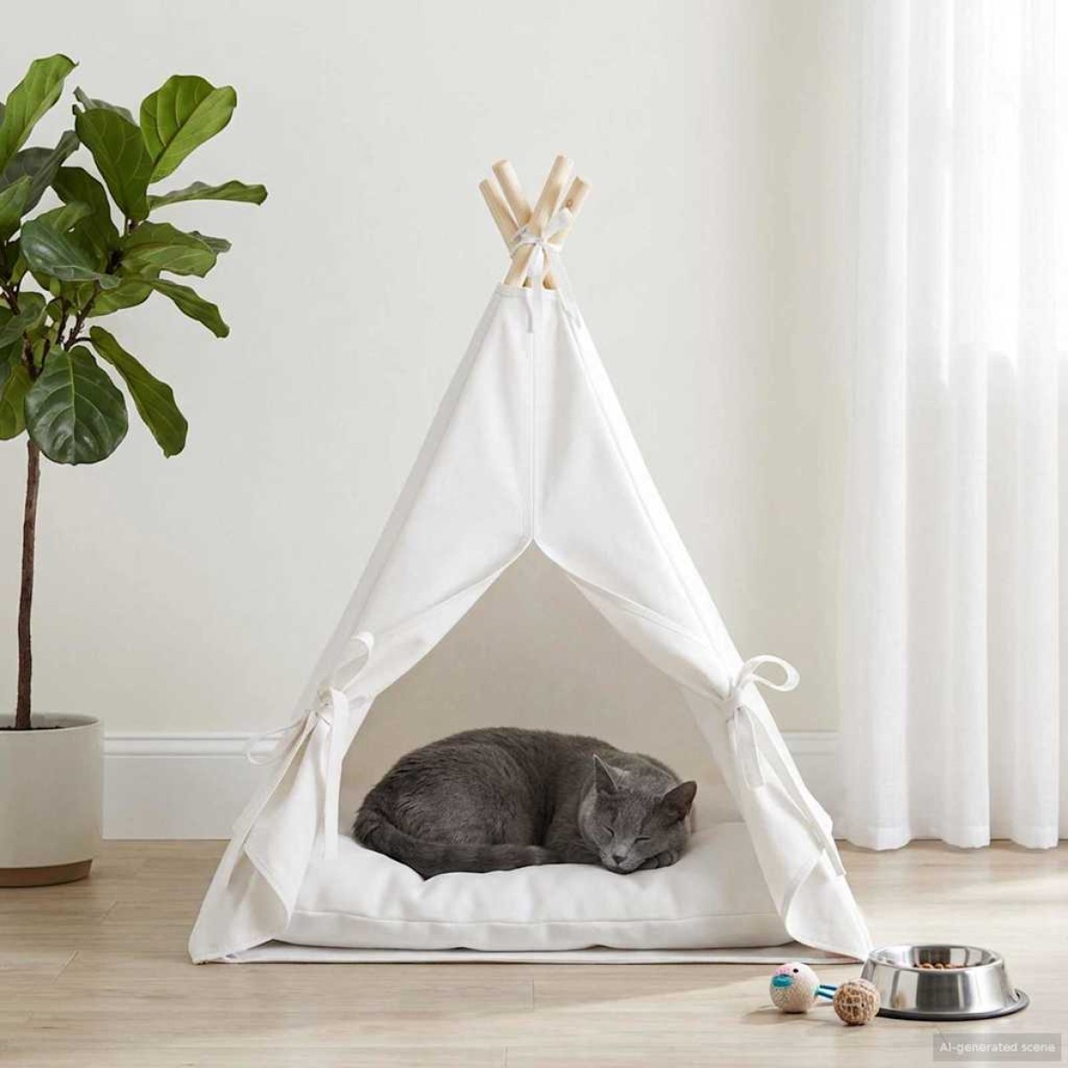 vidaXL Teepee για κατοικίδια με μαξιλάρι Λευκό 60 x 60 x 70 cm
