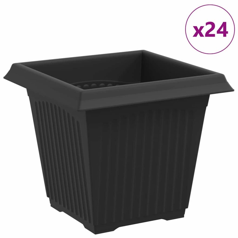 vidaXL Τετράγωνη Γλάστρα για Λουλούδια 24 τμχ. Μαύρο 16 x 16 x 14 εκ
