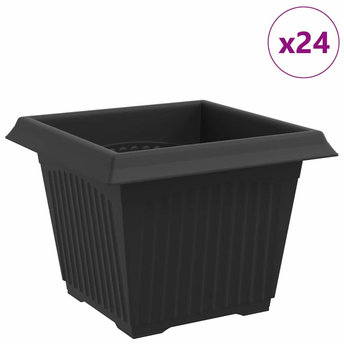 vidaXL Τετράγωνη Γλάστρα για Λουλούδια 24 τμχ. Μαύρο 23 x 23 x 17,5 εκ
