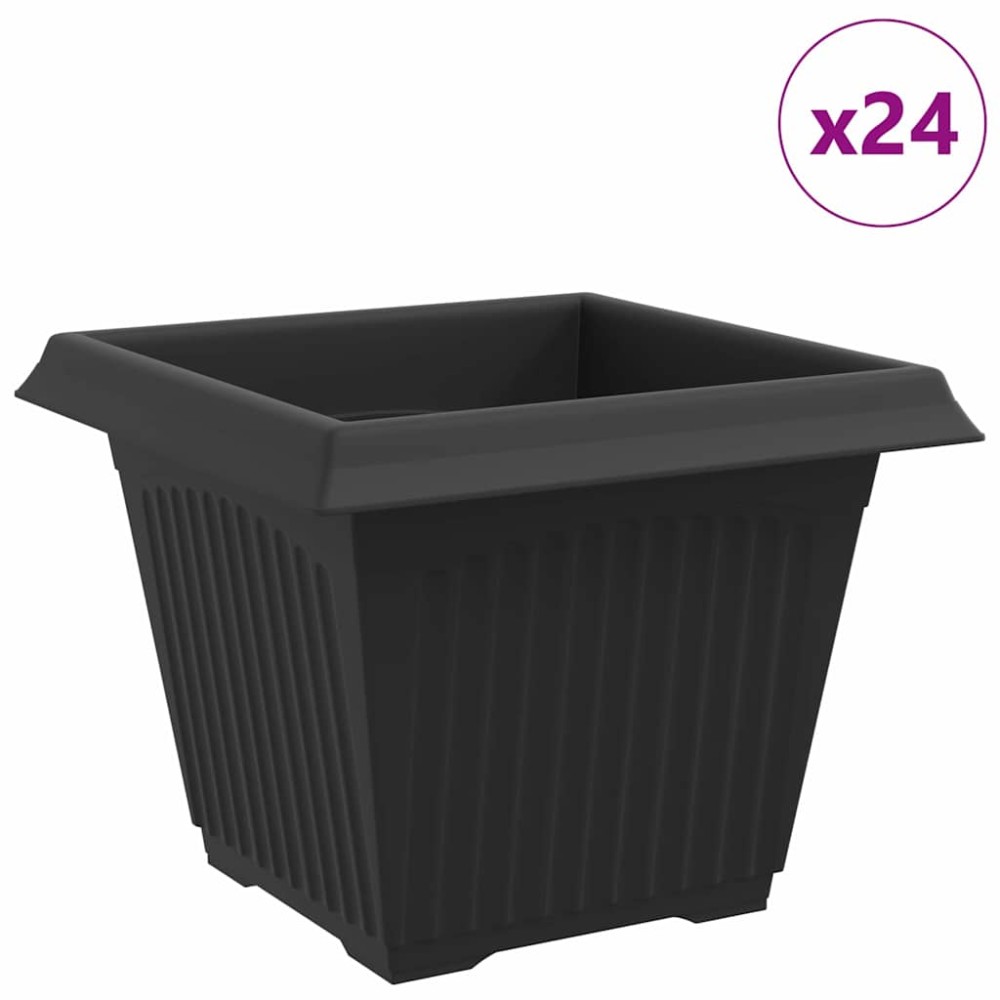 vidaXL Τετράγωνη Γλάστρα για Λουλούδια 24 τμχ. Μαύρο Πλαστικό