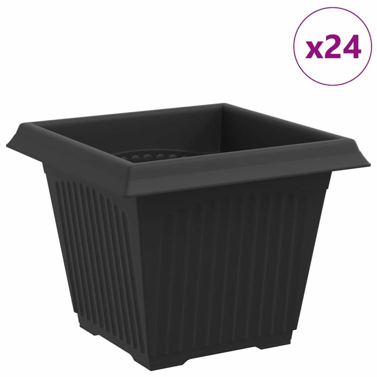 vidaXL Τετράγωνη Γλάστρα για Λουλούδια 24 τμχ. Μαύρο 33 x 33 x 26 εκ