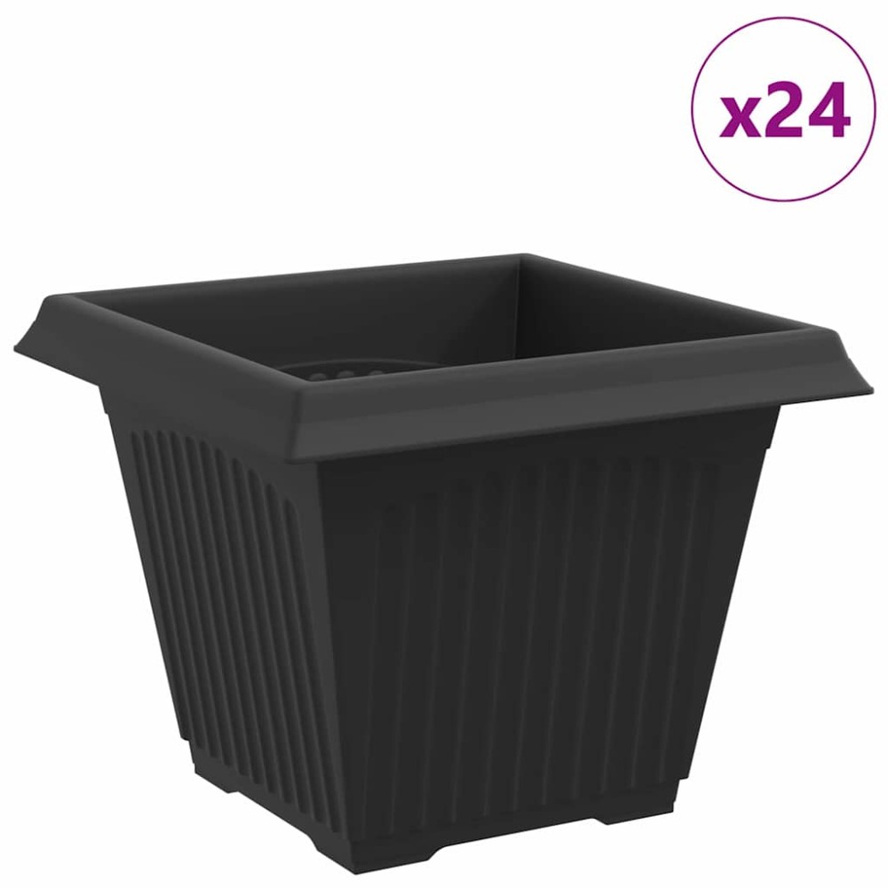 vidaXL Τετράγωνη Γλάστρα για Λουλούδια 24 τμχ. Μαύρο 38 x 38 x 30 εκ