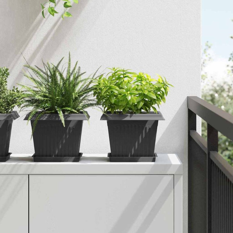 vidaXL Τετραγωνικός Δίσκος Λουλουδιών 24 τμχ. Μαύρο 18 x 18 x 2 εκ.