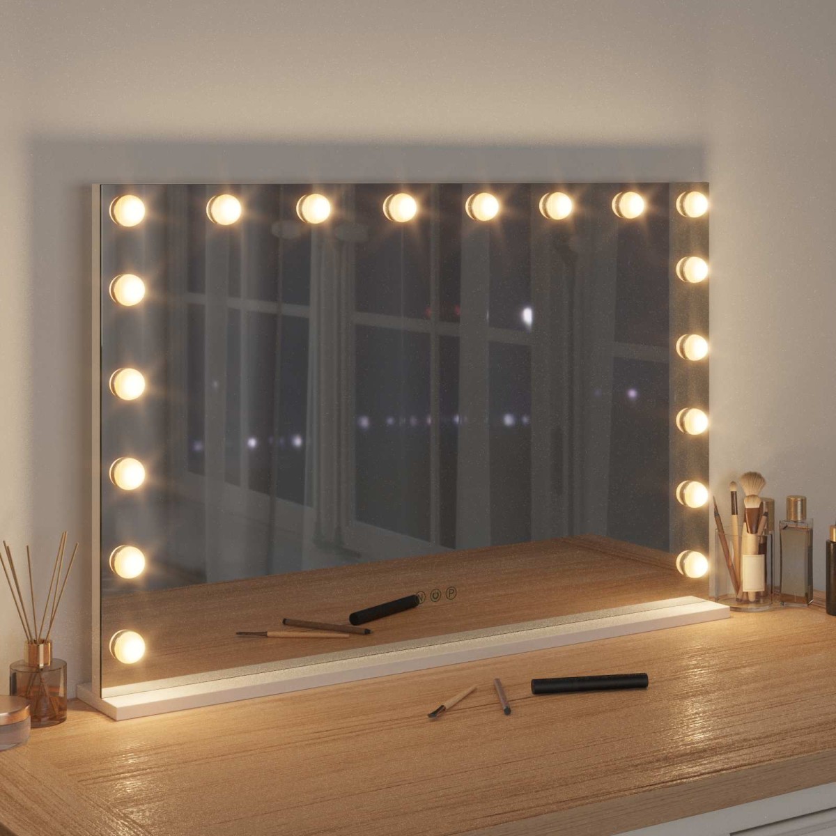 vidaXL Καθρέφτης Vanity LED Λευκό 80 x 10 x 52,5 εκ Γυαλί και Χάλυβας