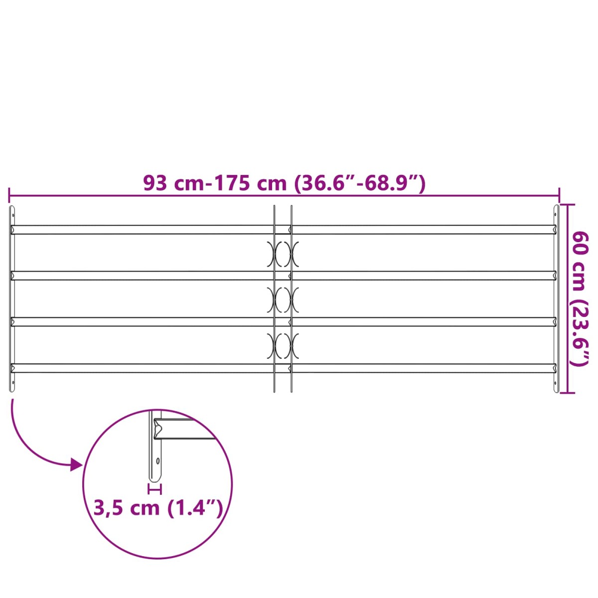 vidaXL Γρίλια Παραθύρου 175 x 60 εκ Χάλυβας με επίστρωση πούδρας Μαύρο