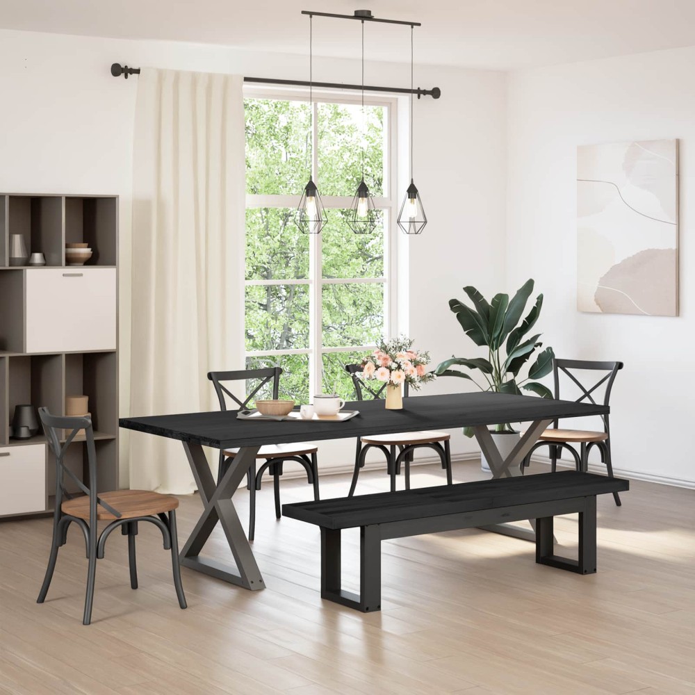 vidaXL Καθιστικό Σαλονιού NOAIN 160 x 41 x 45 εκ Στερεό πεύκο Μαύρο