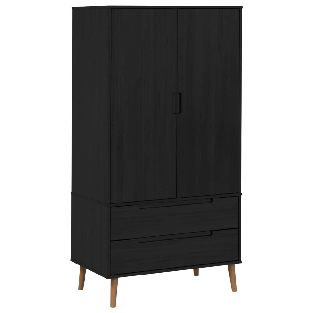 vidaXL Ντουλάπι MOLDE Μαύρο 90 x 55 x 175 εκ Μασίφ Ξύλο Πεύκου
