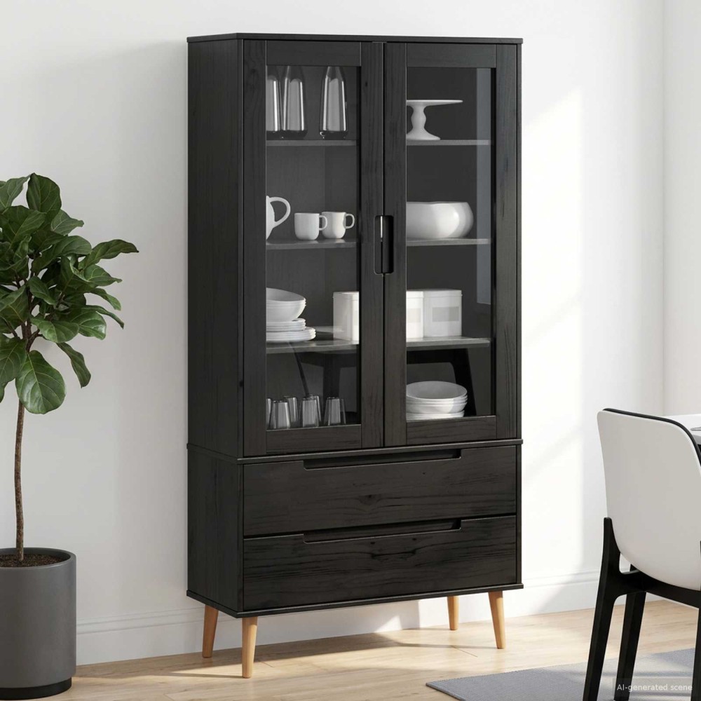 vidaXL Γυάλινη Βαθιά Ντουλάπα MOLDE 90 x 35 x 175 εκ Μασίφ Ξύλο Πεύκου