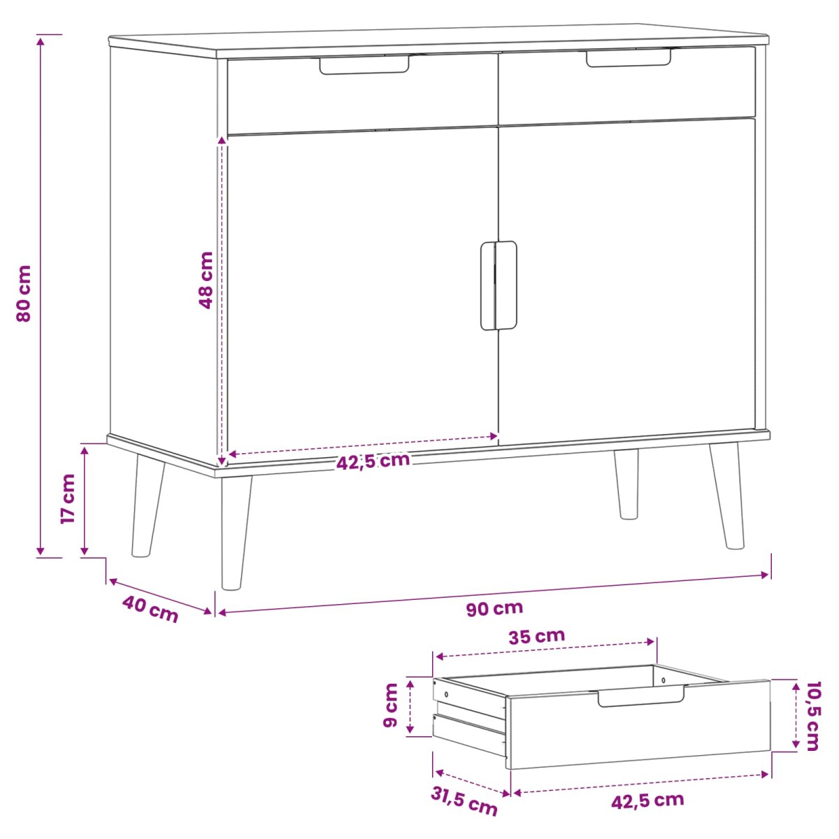 vidaXL Πλαϊνό γραφείο MOLDE Καραμέλα 90 x 40 x 80 εκ