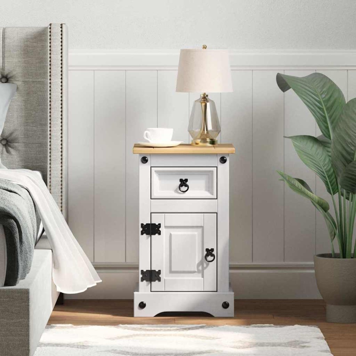 vidaXL Κομοδίνο Corona Λευκό 35 x 32,5 x 58 εκ. Στερεά ξυλεία πεύκου