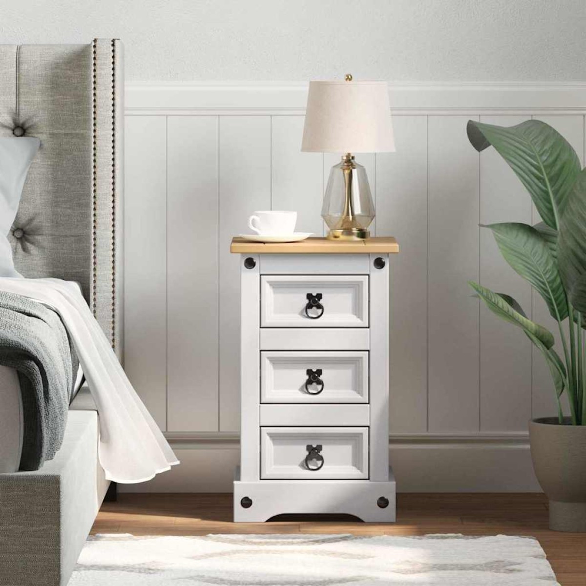 vidaXL Κομοδίνο CORONA Λευκό 35 x 32,5 x 58 εκ. Στερεά ξυλεία πεύκου