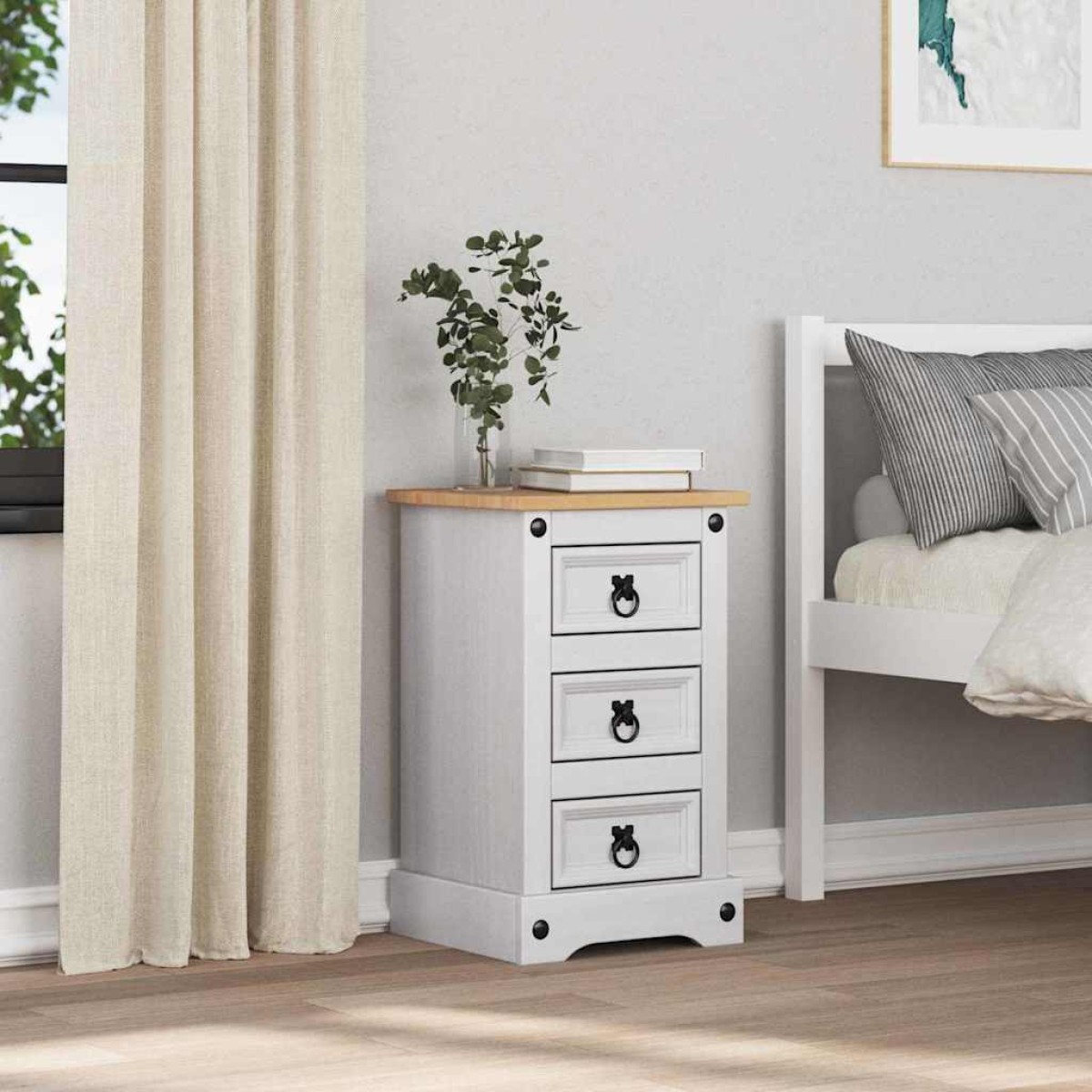 vidaXL Κομοδίνο CORONA Λευκό 35 x 32,5 x 58 εκ. Στερεά ξυλεία πεύκου