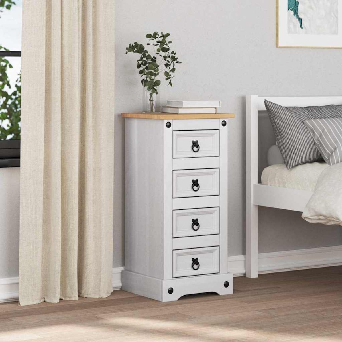 vidaXL Κομοδίνο CORONA Λευκό 35 x 32,5 x 74 εκ. Στερεά ξυλεία πεύκου