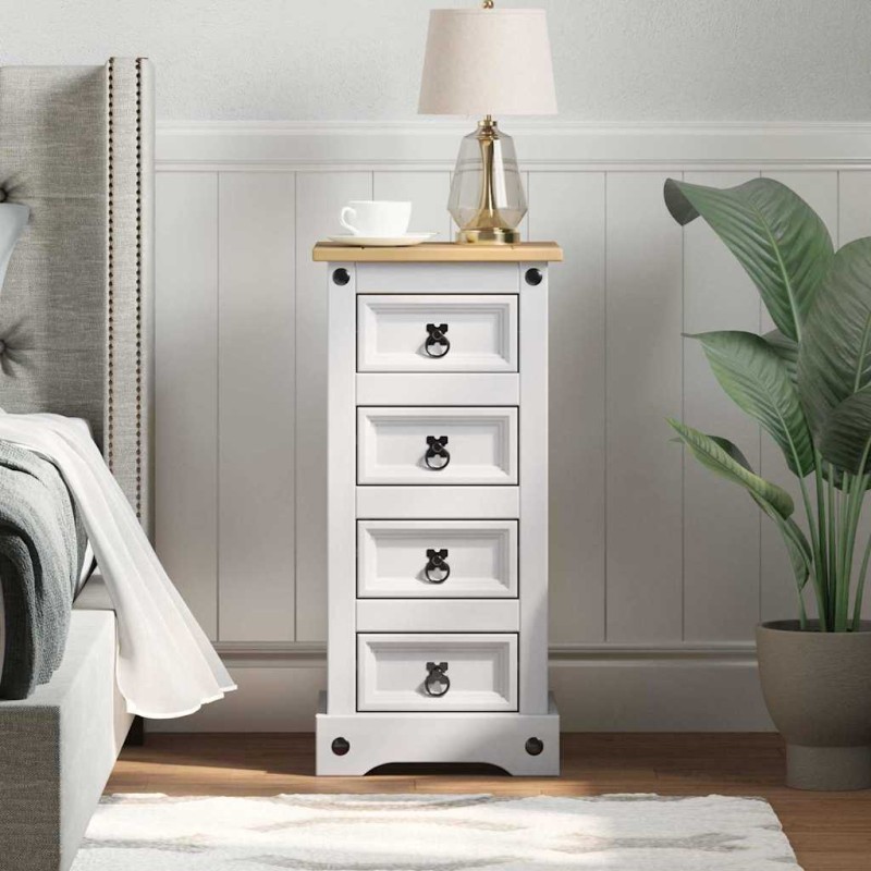 vidaXL Κομοδίνο CORONA Λευκό 35 x 32,5 x 74 εκ. Στερεά ξυλεία πεύκου