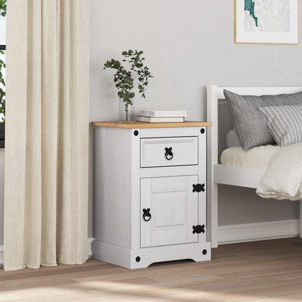 vidaXL Κομοδίνο Corona Λευκό 45 x 35 x 64 εκ. Στερεά ξυλεία πεύκου