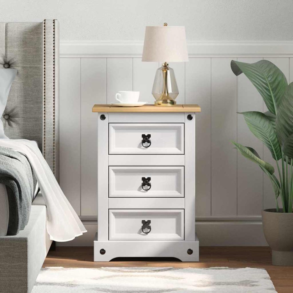 vidaXL Κομοδίνο Corona Λευκό 45 x 35 x 64 εκ. Στερεά ξυλεία πεύκου